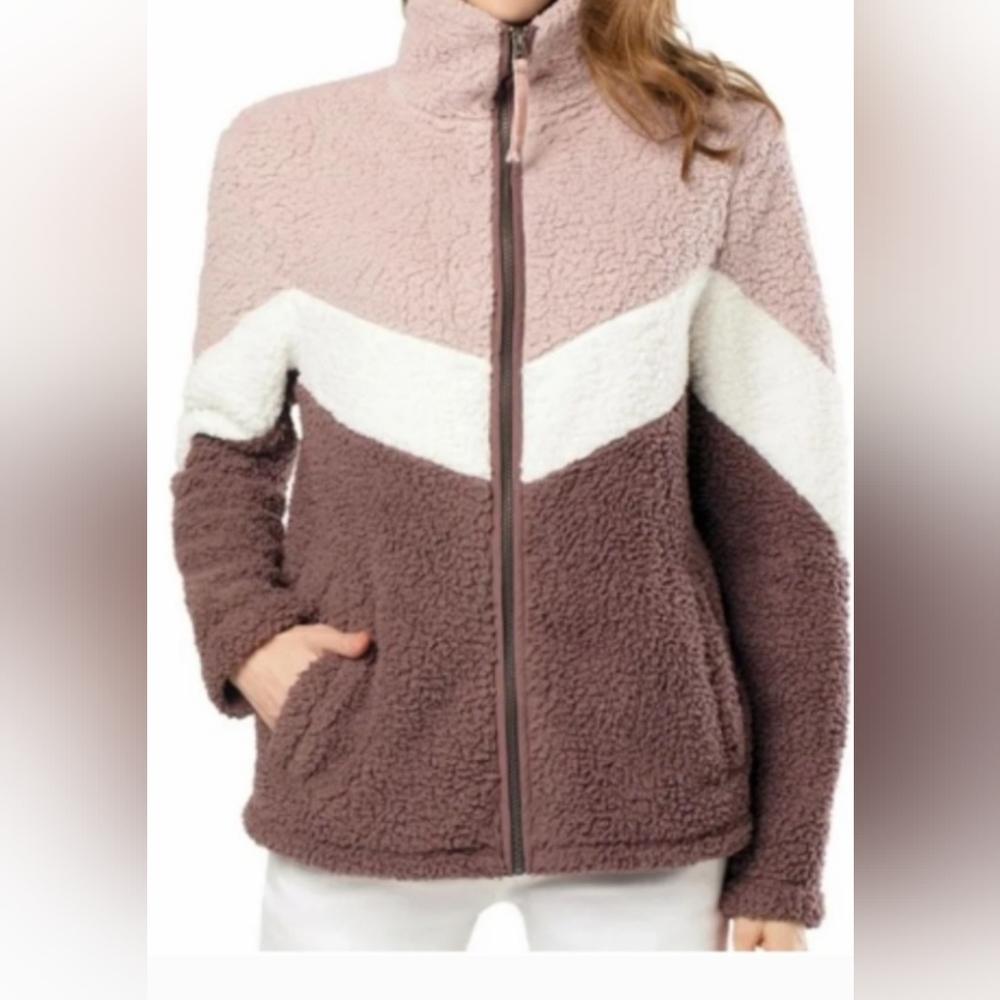 Member's Mark Full Zip Chevron Sherpa Jacket Size Medium Lavender/Plum